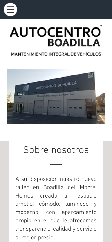 Captura de la web actual de Autocentro Boadilla en un móvil